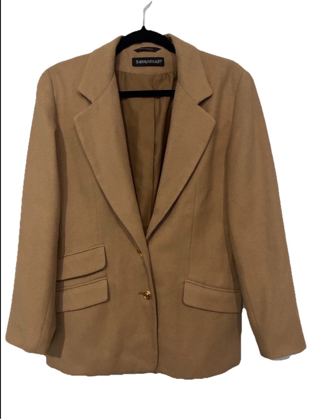 Savannah Camel Wool Tailored Blazer with Gold Buttons Made in Russia Vintage